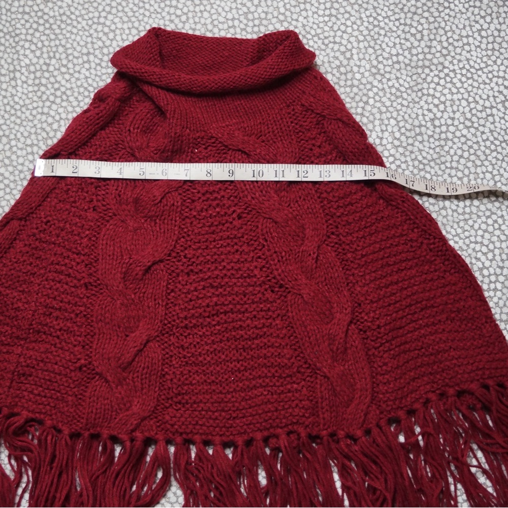Turtle Neck Knitted Poncho Featuring Fringe - Picture 5 of 6
